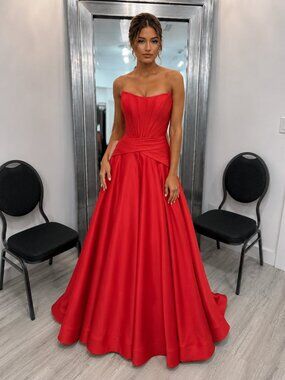 Ellie Wilde EW36091 Red Strapless Ball Gown Prom Dress Size 10